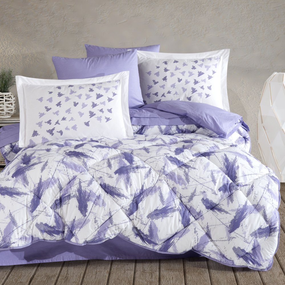 Silva Lila - Poplin Çift Kişilik Uyku Seti