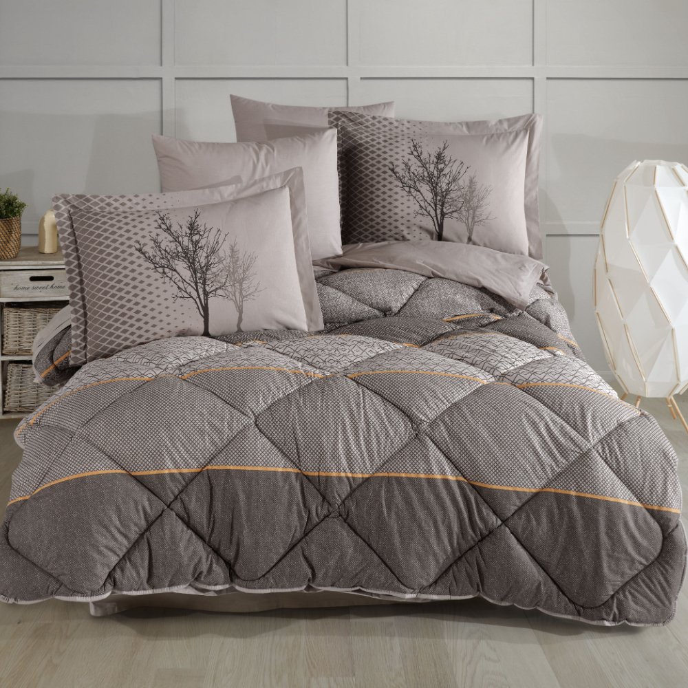 Tanya Kahve  - Poplin Çift Kişilik Uyku Seti