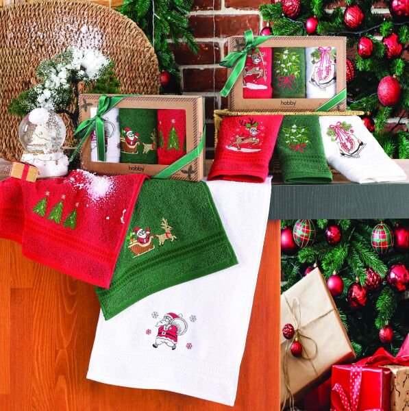 3’lü Yılbaşı Havlu Seti – 30x50 cm (Beyaz • Kırmızı • Yeşil)