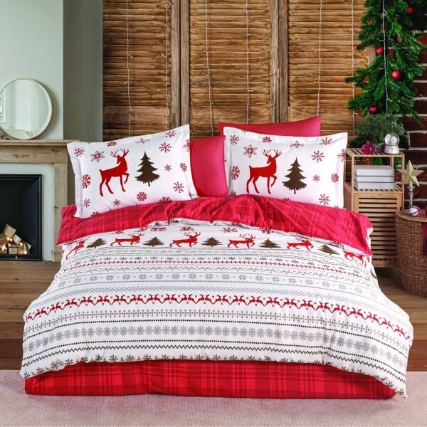 Caspara Kırmızı - Yılbaşı - Poplin Çift Kişilik Nevresim Takımı