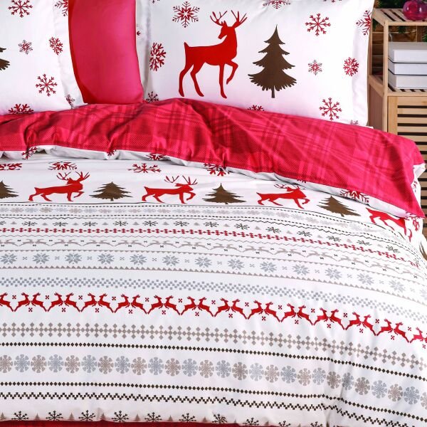 Caspara Kırmızı - Yılbaşı - Poplin Çift Kişilik Nevresim Takımı