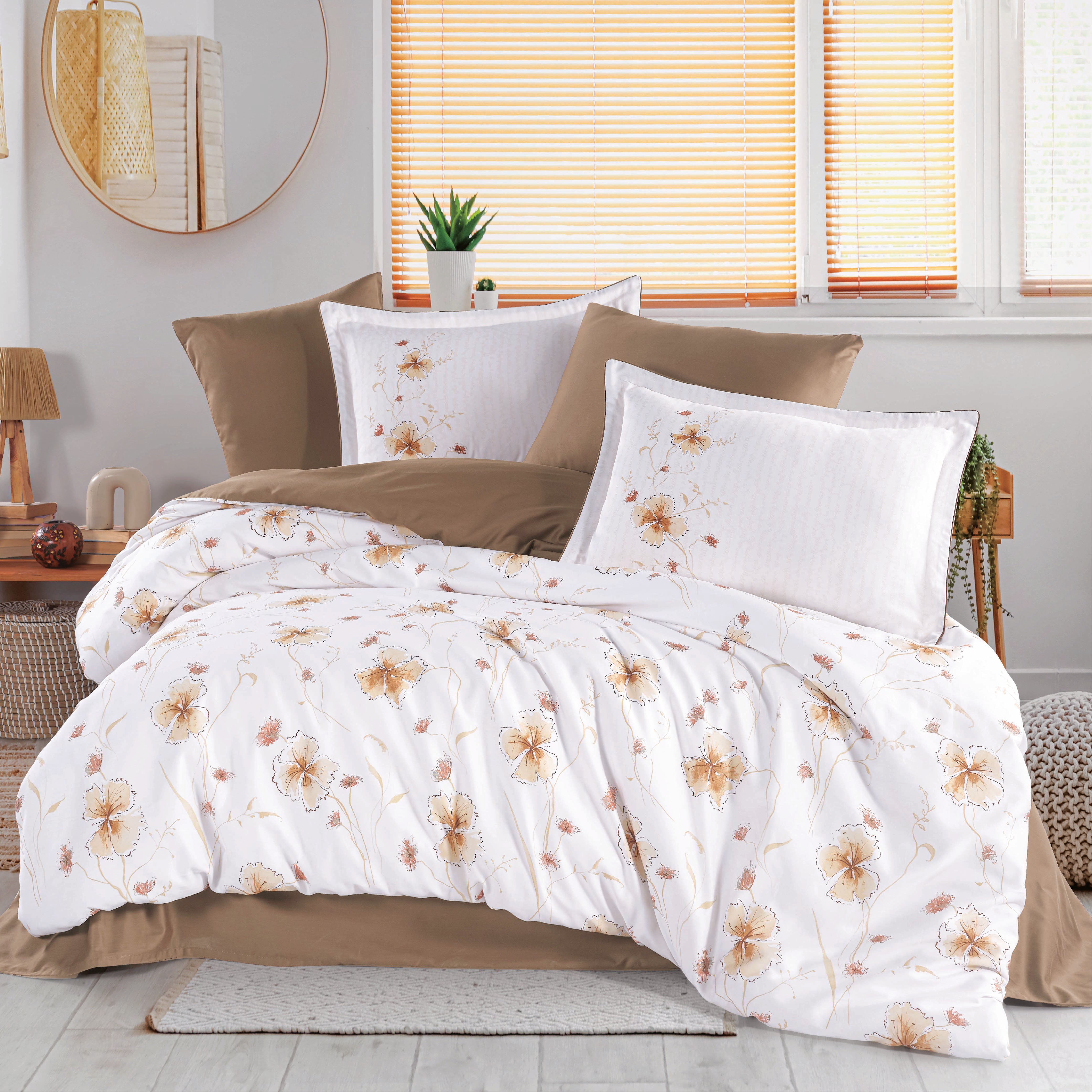 Amara Kahve - Çift Kişilik Saten Nevresim Takımı