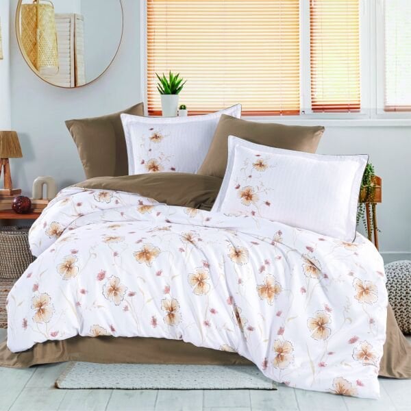 Amara Kahve - Çift Kişilik Saten Nevresim Takımı