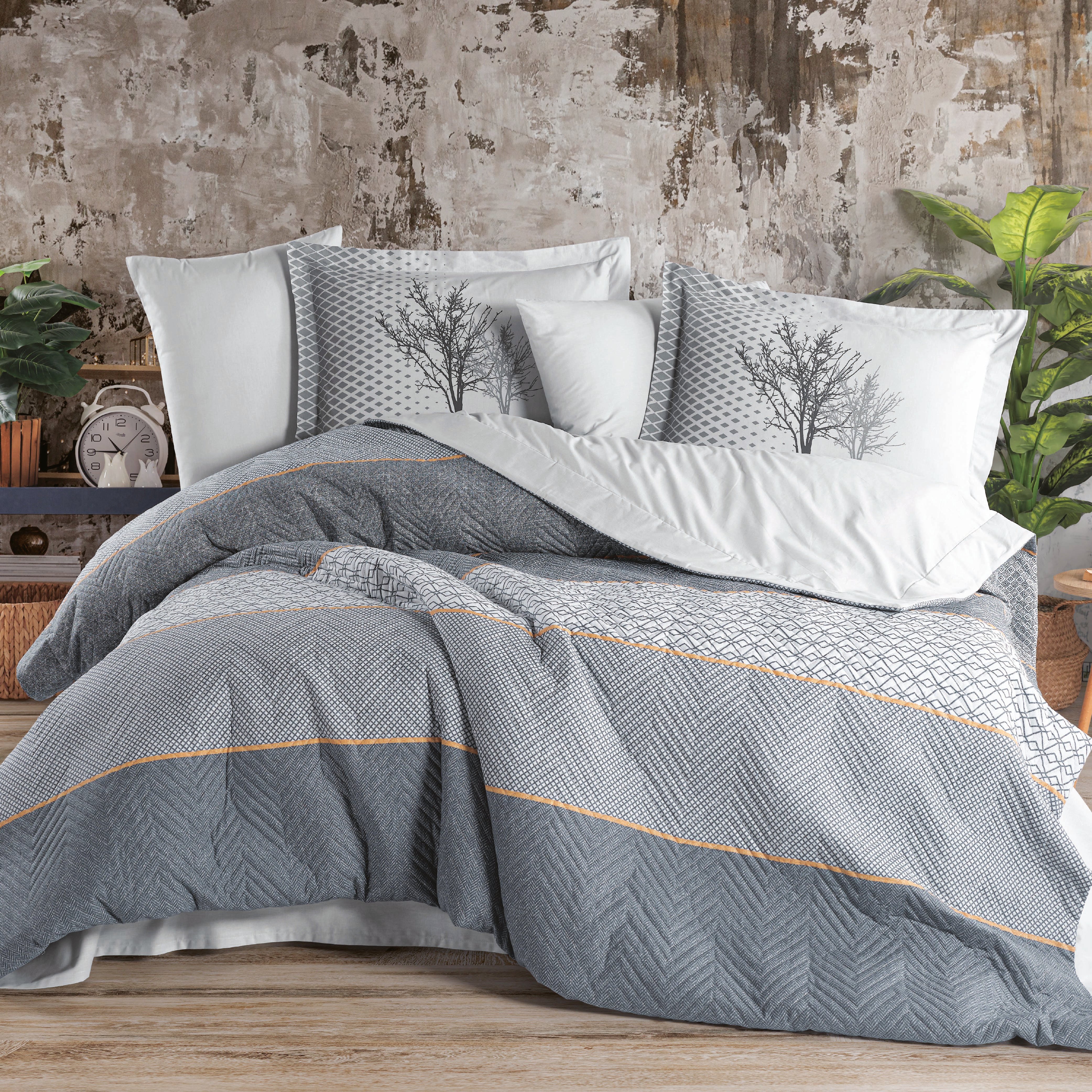 Tanya Indigo - Çift Kişilik Poplin Kapitone Nevresim Takımı