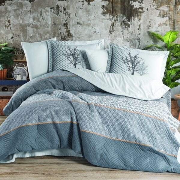 Tanya Indigo - Çift Kişilik Poplin Kapitone Nevresim Takımı