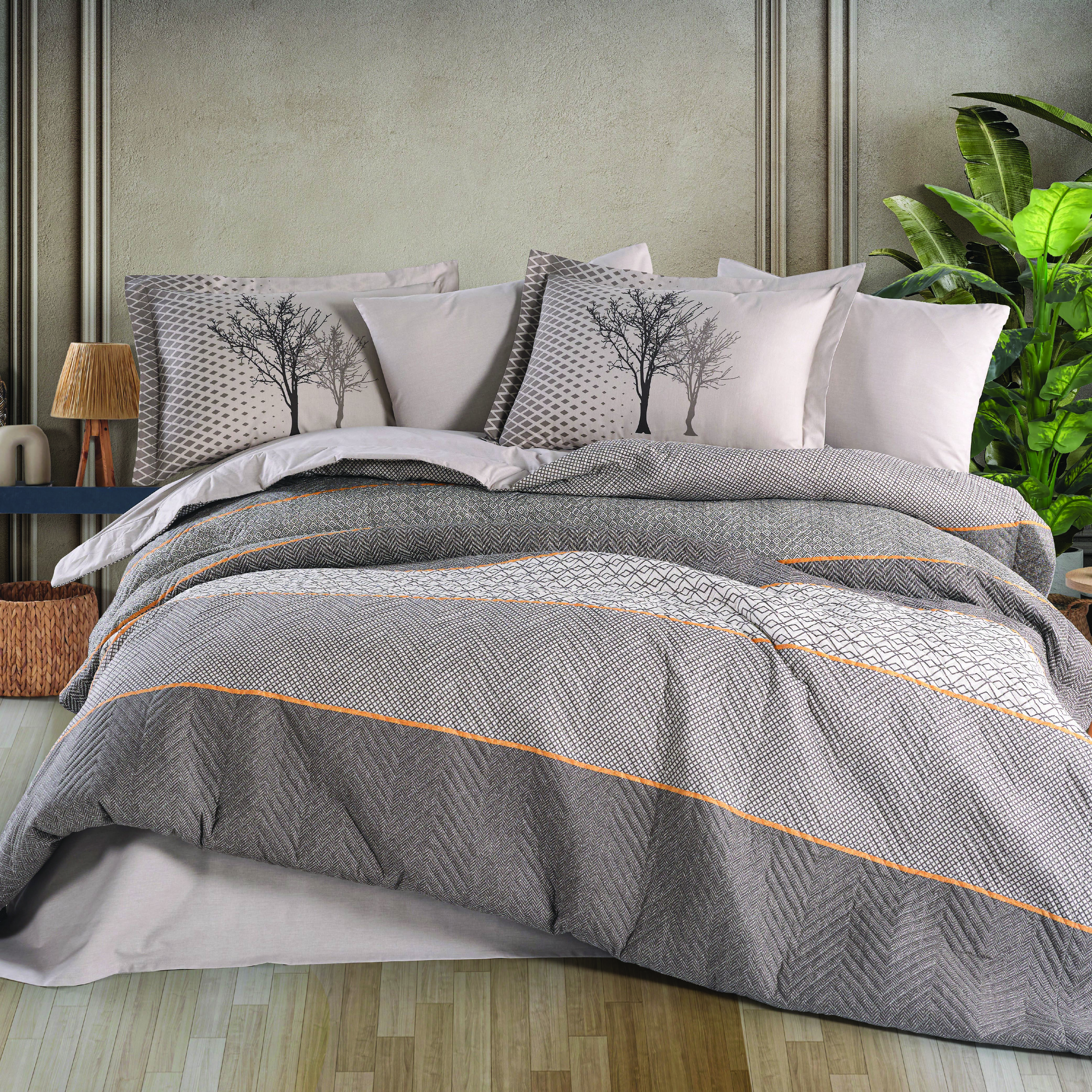 Tanya Kahve - Çift Kişilik Poplin Kapitone Nevresim Takımı