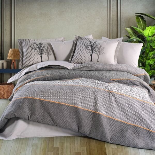 Tanya Kahve - Çift Kişilik Poplin Kapitone Nevresim Takımı