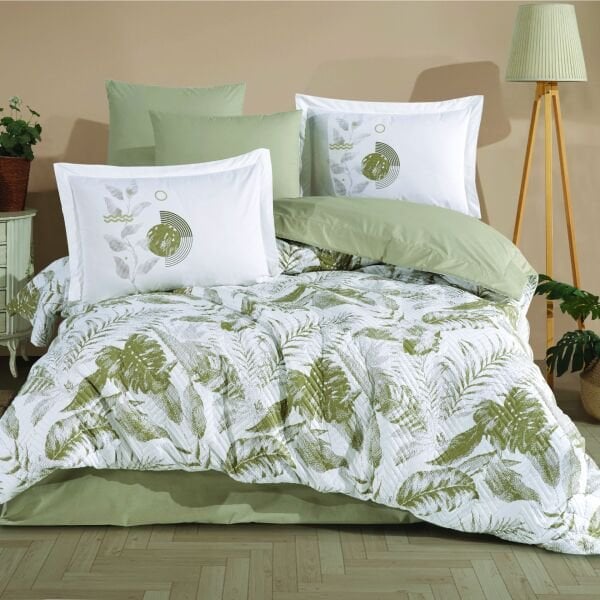 Tiffany Yeşil - Çift Kişilik Poplin Kapitone Nevresim Takımı