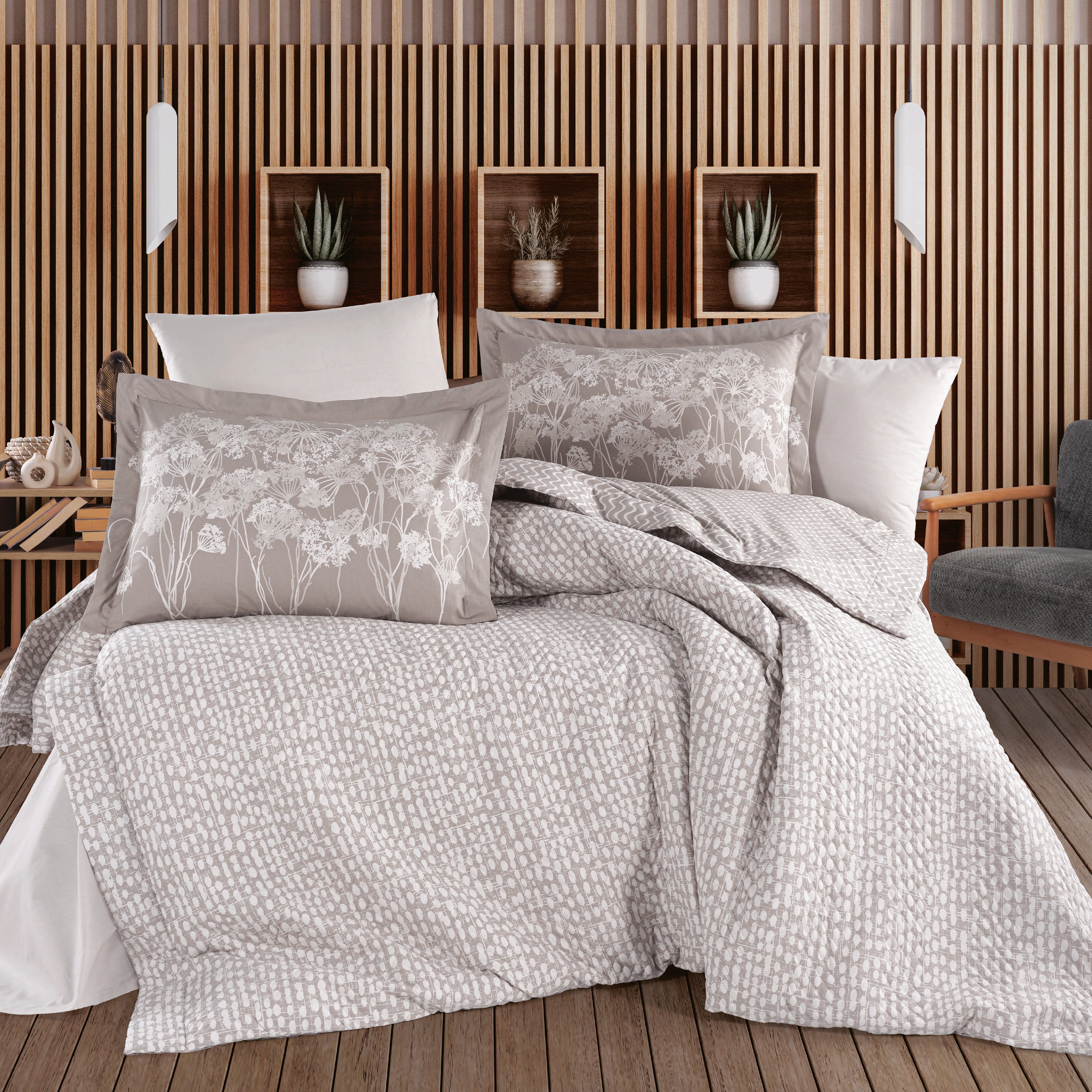 Velura Taş- Çift Kişilik Poplin Kapitone Nevresim Takımı