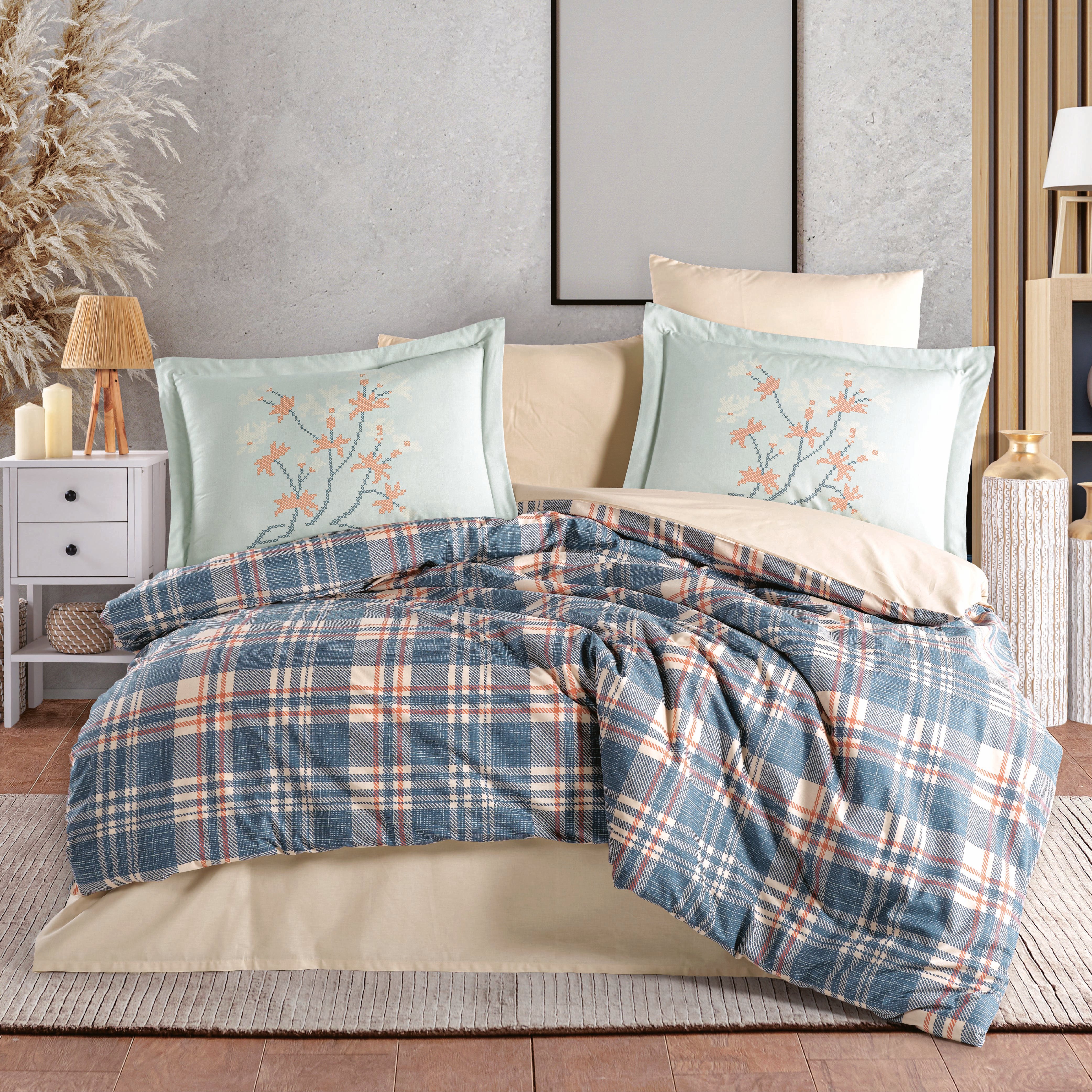 Margeret Mavi - Poplin Çift Kişilik Nevresim Takımı