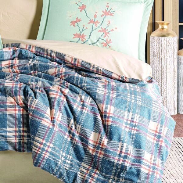 Margeret Mavi - Poplin Çift Kişilik Nevresim Takımı