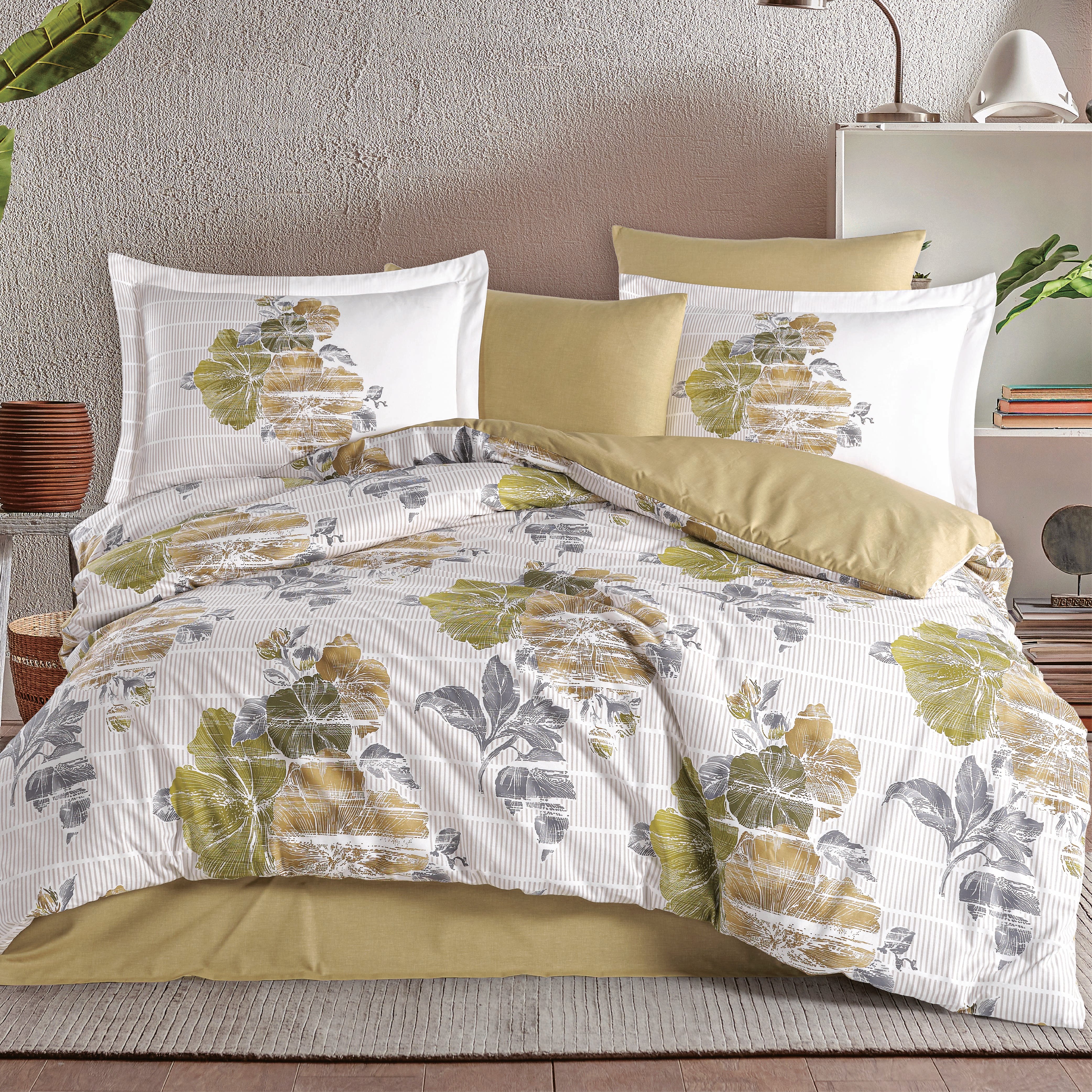 Sara Yeşil - Poplin Çift Kişilik Nevresim Takımı