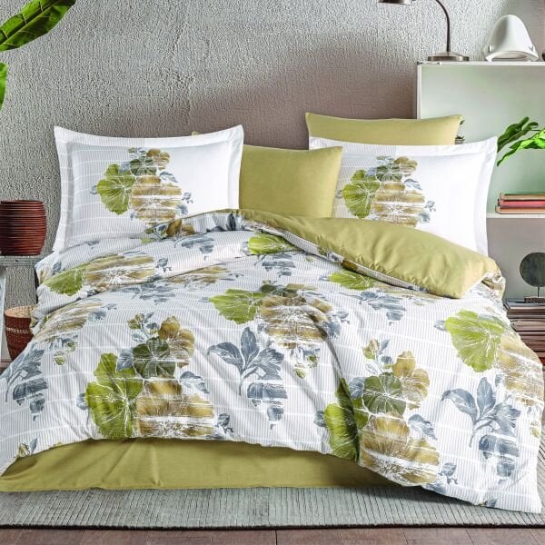 Sara Yeşil - Poplin Çift Kişilik Nevresim Takımı