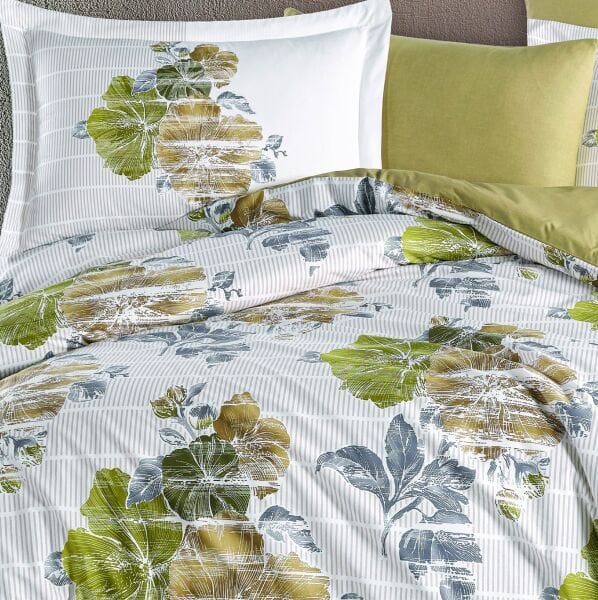 Sara Yeşil - Poplin Çift Kişilik Nevresim Takımı