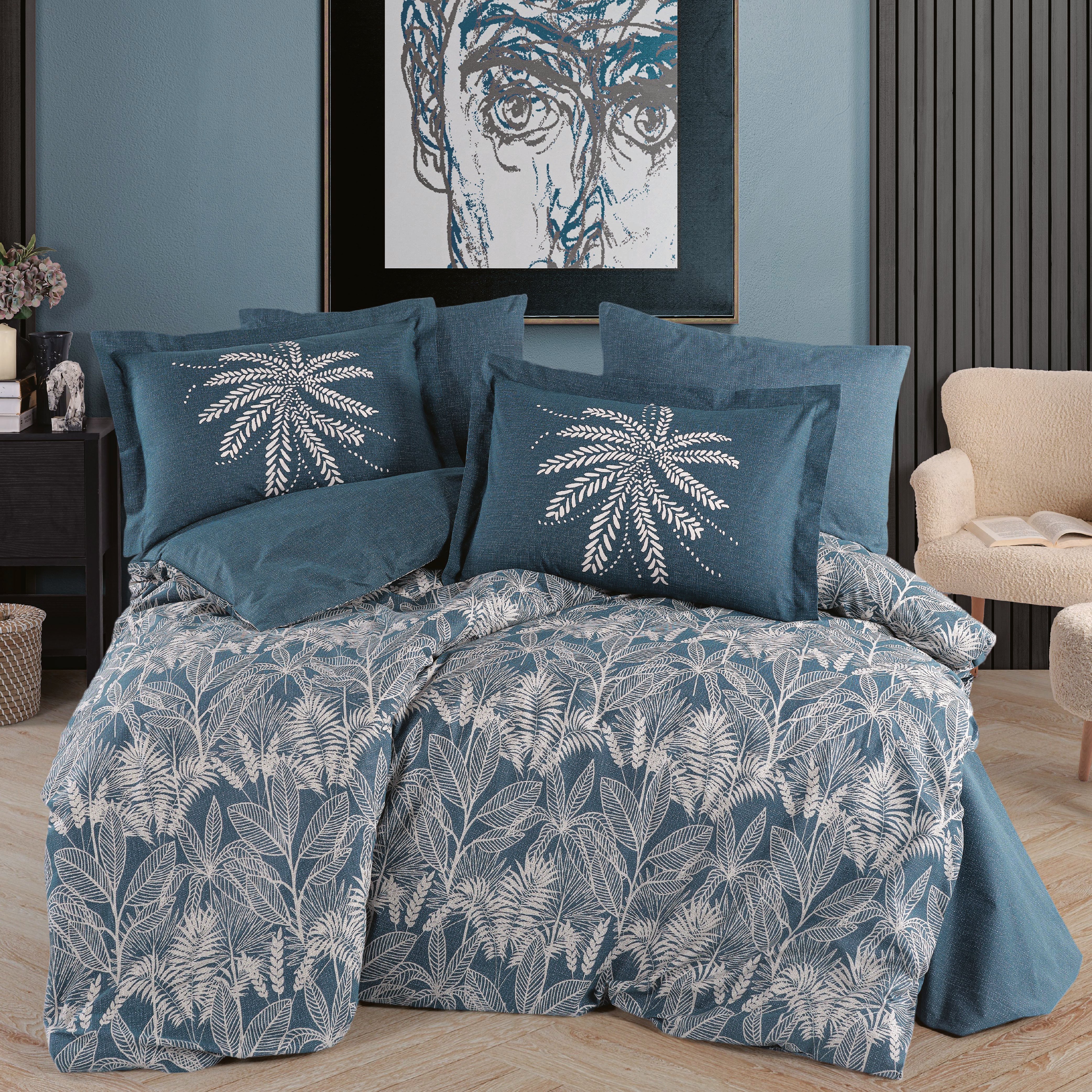 Selene Petrol - Poplin Çift Kişilik Nevresim Takımı