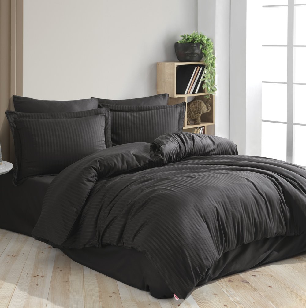 Striped Black - Double Jacquard Satin Duvet Cover Set