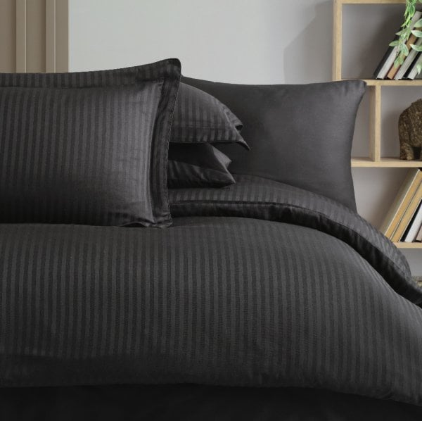 Striped Black - Double Jacquard Satin Duvet Cover Set