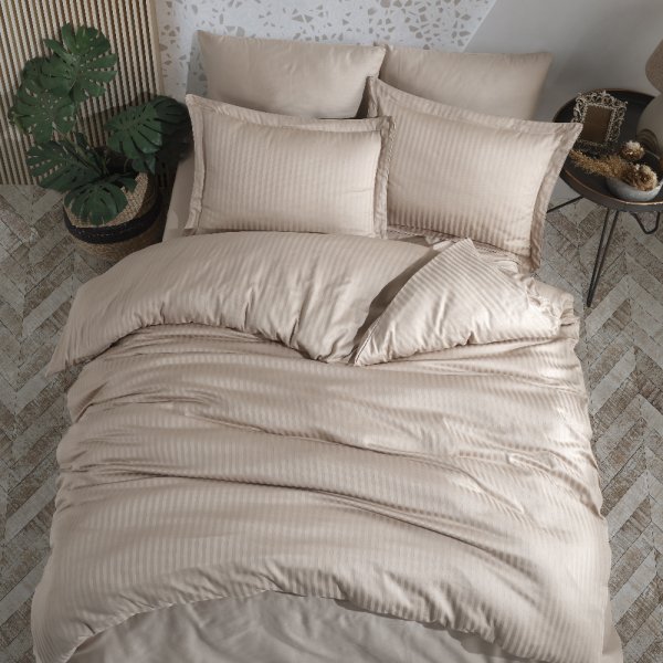 Striped Beige - Double Jacquard Satin Duvet Cover Set