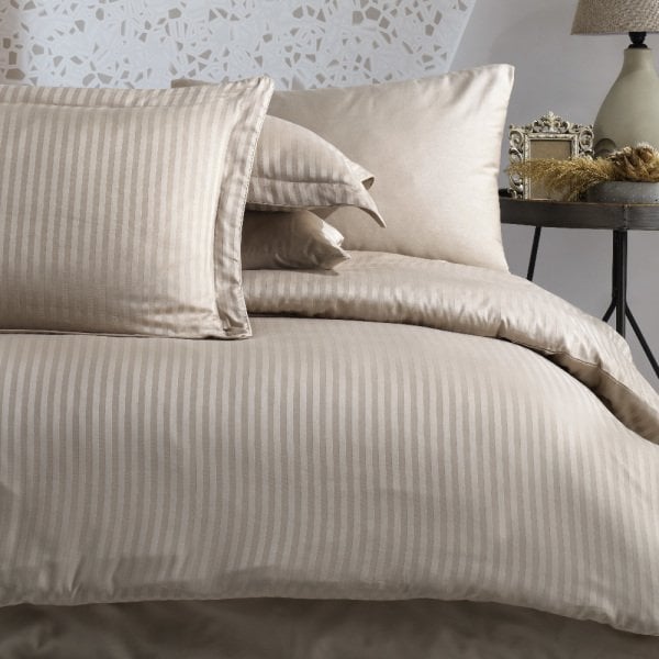 Striped Beige - Double Jacquard Satin Duvet Cover Set