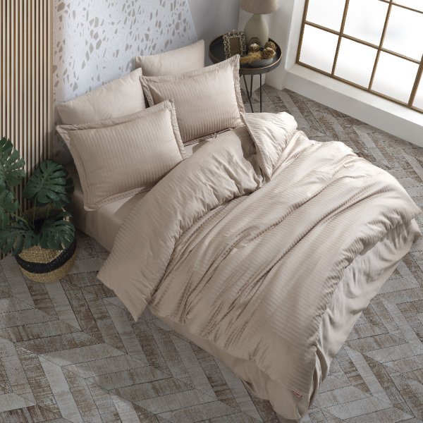 Striped Beige - Double Jacquard Satin Duvet Cover Set