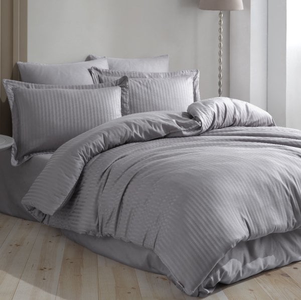 Striped Gray - Double Jacquard Satin Duvet Cover Set