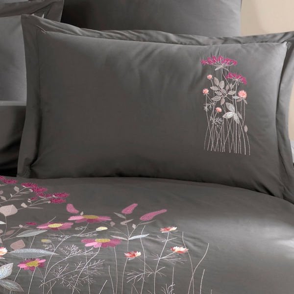 Premium Emilia Gray - Poplin Double Embroidered Duvet Cover Set