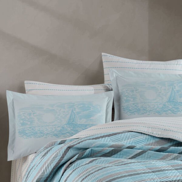 Talisa Aqua - Double Poplin Quilted Duvet Cover Set