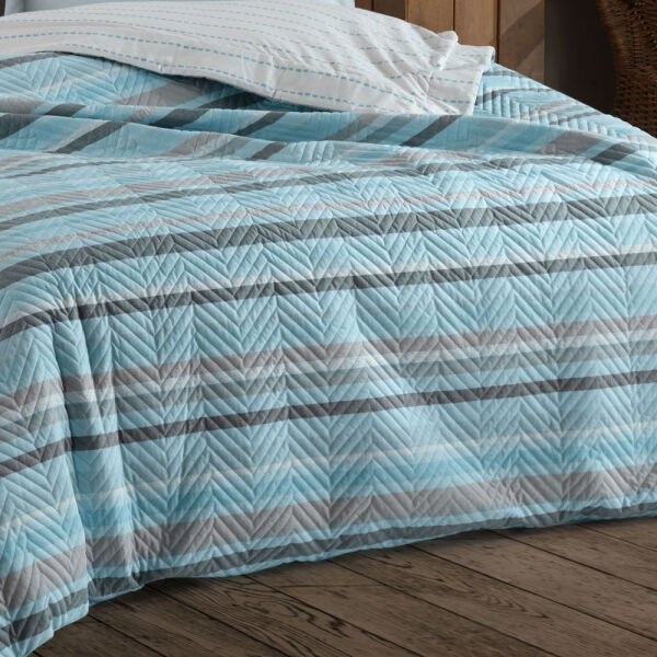 Talisa Aqua - Double Poplin Quilted Duvet Cover Set