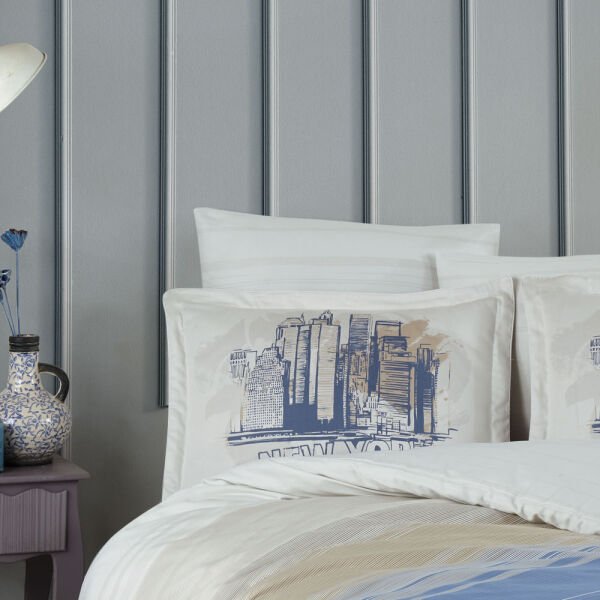 Aden Blue - Double Satin Duvet Cover Set