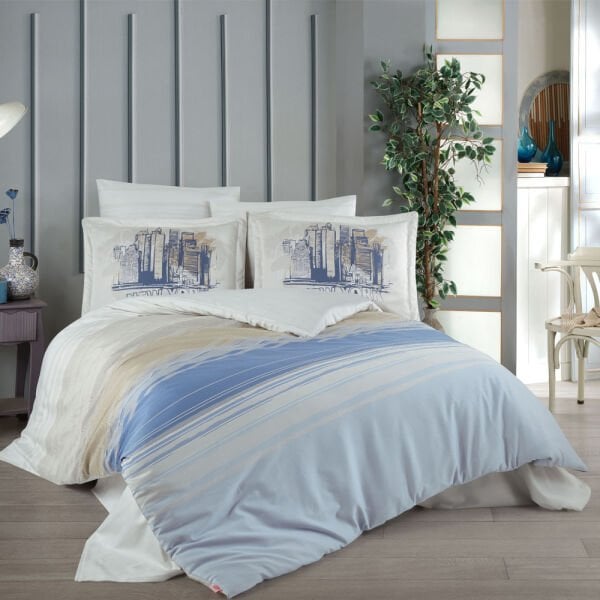 Aden Blue - Double Satin Duvet Cover Set
