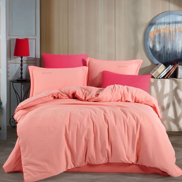 Twill Double Duvet Cover Set - Salmon