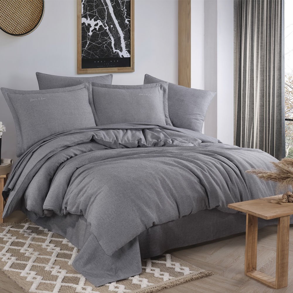 İpliği Boyalı Çift Kişilik Nevresim Takımı - Siyah