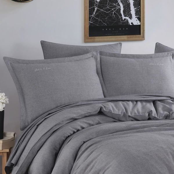 İpliği Boyalı Çift Kişilik Nevresim Takımı - Siyah