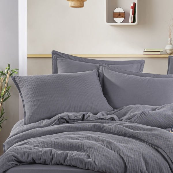 Muslin Double Duvet Cover Set - Smoke