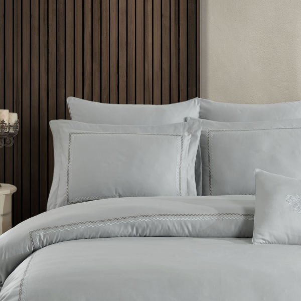 Queen 800 TC Satin Double Duvet Cover Set - Light Grey
