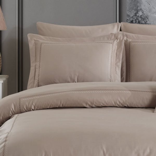 Queen 800 TC Saten Çift Kişilik Nevresim Takımı - Taş