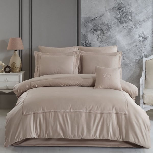 Queen 800 TC Satin Double Duvet Cover Set - Stone