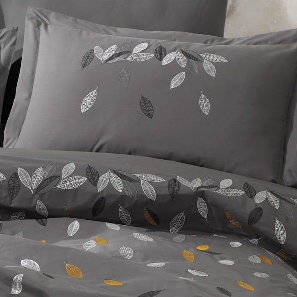 Premium Lidia Gri - Poplin Çift Kişilik Nakışlı Nevresim Takımı