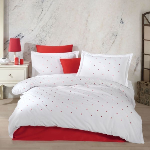 Premium Lubow Beyaz - Poplin Çift Kişilik Nakışlı Nevresim Takımı