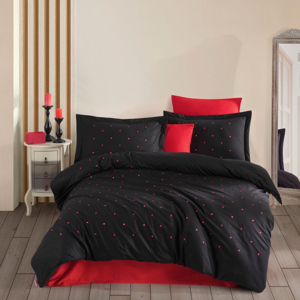 Premium Lubow Black - Poplin Double Embroidered Duvet Cover Set