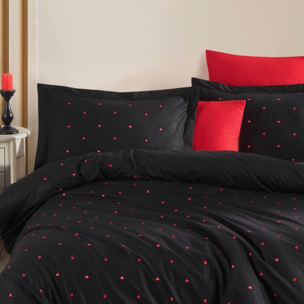 Premium Lubow Black - Poplin Double Embroidered Duvet Cover Set