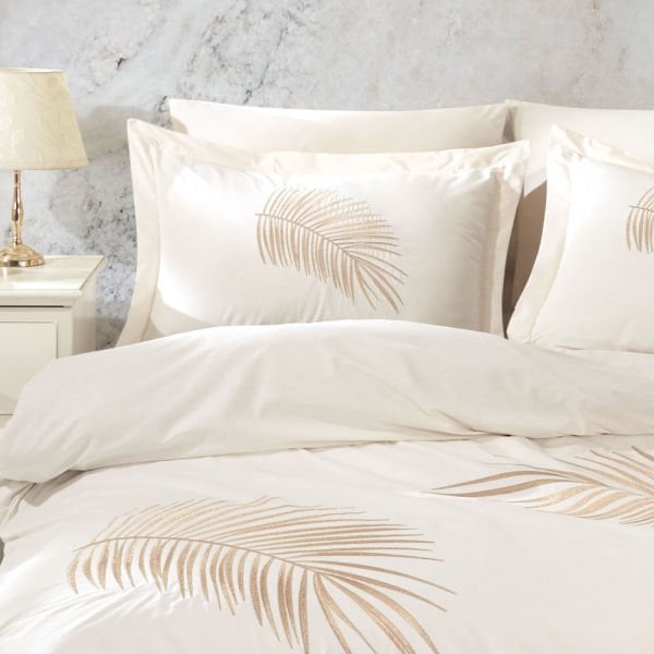 Premium Silvana Cream - Poplin Double Embroidered Duvet Cover Set