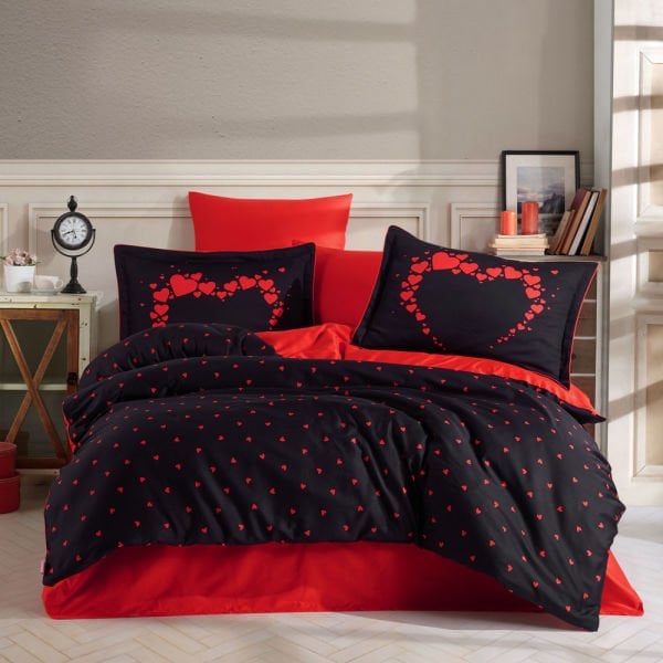 Amore Black - Double Satin Duvet Cover Set