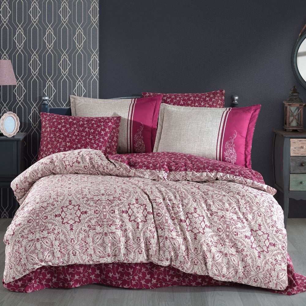 Leona Claret Red - Double Satin Duvet Cover Set