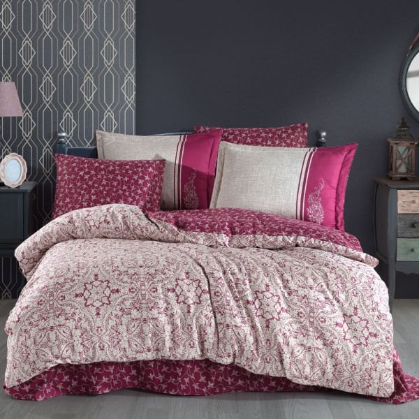 Leona Claret Red - Double Satin Duvet Cover Set