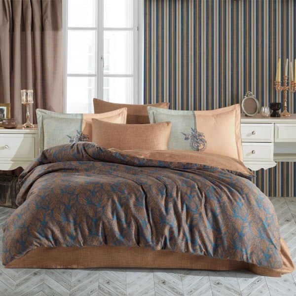 Lotus Bronz - Çift Kişilik Saten Nevresim Takımı