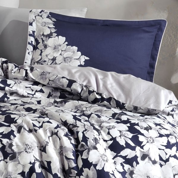 Fiona Lacivert - Çift Kişilik Saten Nevresim Takımı
