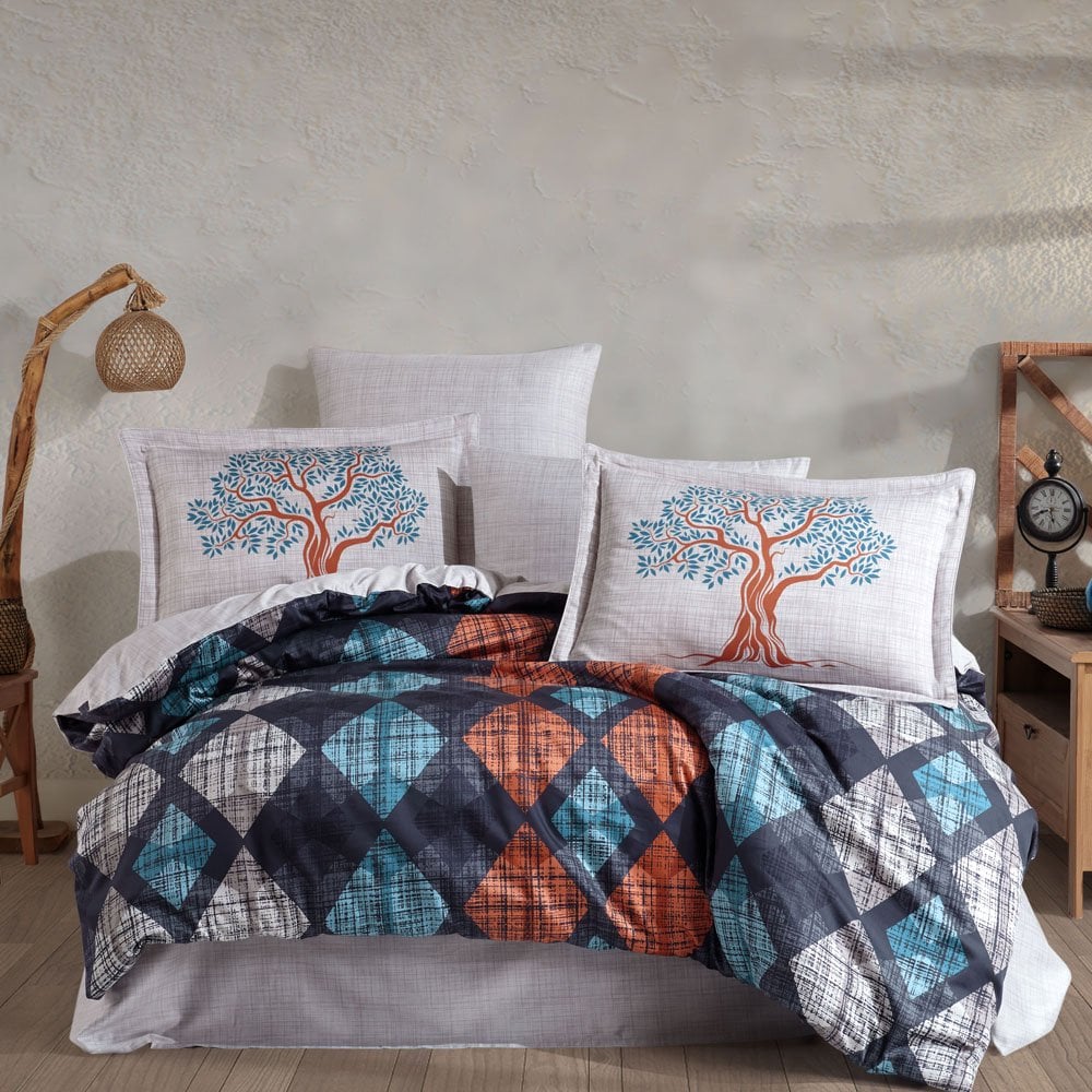 Ruth Navy Blue - Double Satin Duvet Cover Set